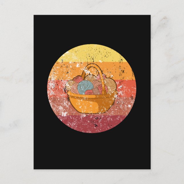 Knitting Knitting Basket med ull Vykort (Framsida)