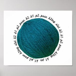 Knitting Lingo Yarn Boll Teal Crafts Poster