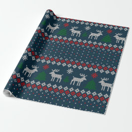 Knitting Mönster jul Gräs Träd Hjort Rustic Presentpapper