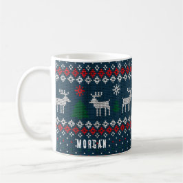 Knitting Mönster-julen Gräs Träd Hjort Anpassnings Kaffemugg
