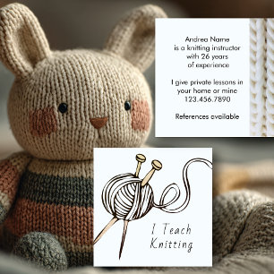Knitting Nål Yarn Arts Teacher Fyrkantigt Visitkort