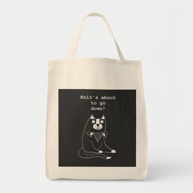 Knitting Project Yarn Tote Bag med nitting Cat Tygkasse (Framsidan)
