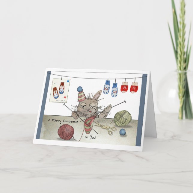 Knitting Rabbit Christmas Card Kort (Framsida)