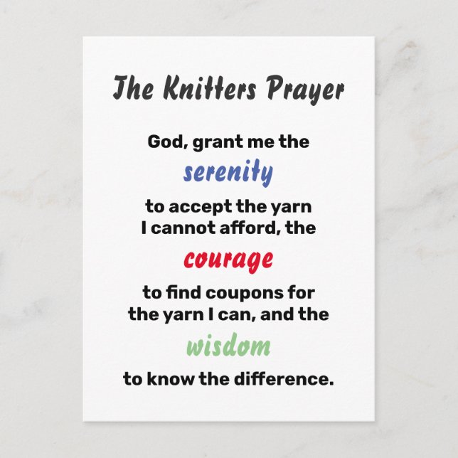 Knitting Serenity Prayer Joke Vykort (Framsida)