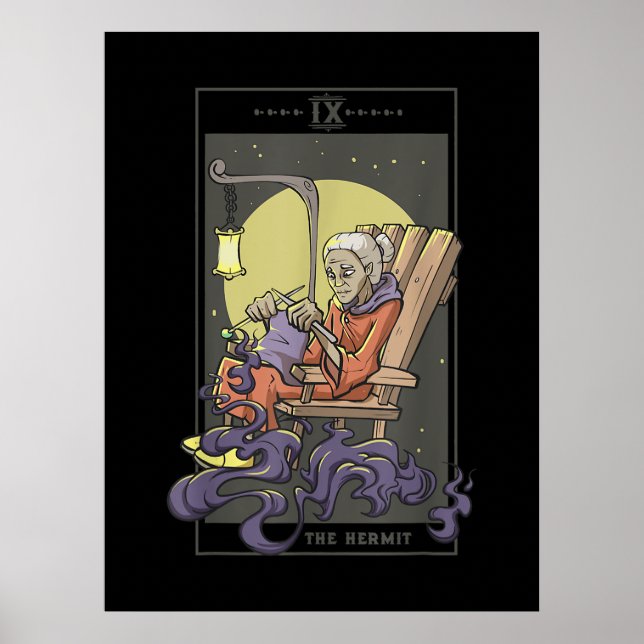 Knitting Sewing Hermit Tarot Card Crochet Quilting Poster (Framsidan)