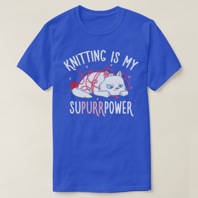 Knitting Superpower Cute Cat Crocheting Yarn Älska T Shirt (Design framsida)