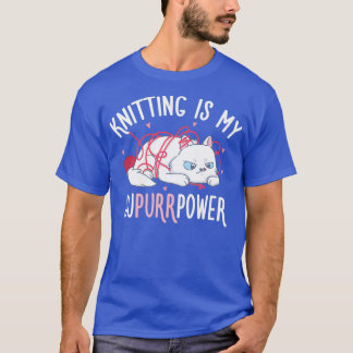 Knitting Superpower Cute Cat Crocheting Yarn Älska T Shirt