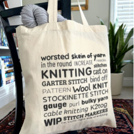 Knitting Tote Bag - Knitters kollage i Ord Tygkasse