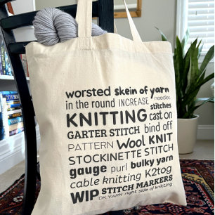 Knitting Tote Bag - Knitters kollage i Ord Tygkasse