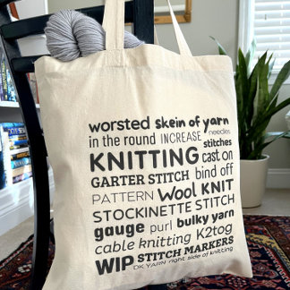 Knitting Tote Bag - Knitters kollage i Ord Tygkasse