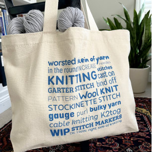 Knitting Tote Bag - Knitters kollage i Ord Tygkasse