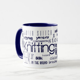 Knitting Typography Ord Terms Blue Mugg