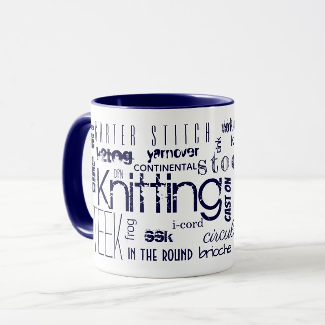 Knitting Typography Ord Terms Blue Mugg (Framsida vänster)