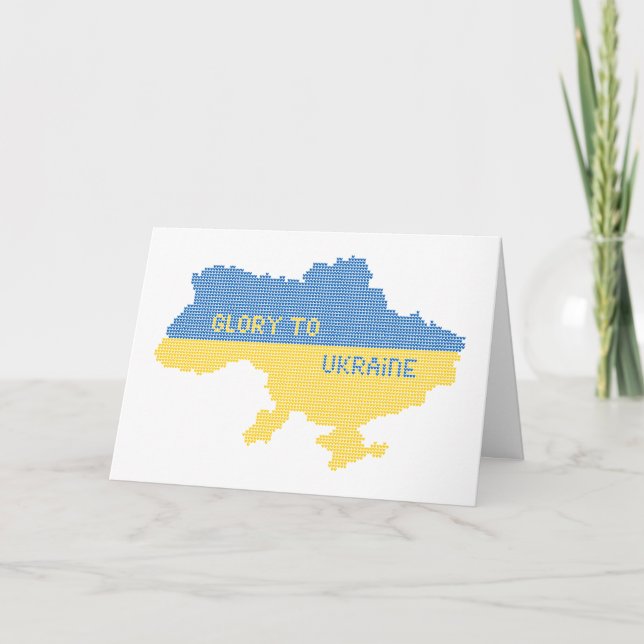 Knitting ukrainsk stat karta text Glory to Ukraina Anteckningskort (Framsida)
