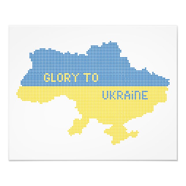 Knitting ukrainsk stat karta text Glory to Ukraina Fototryck (Framsidan)