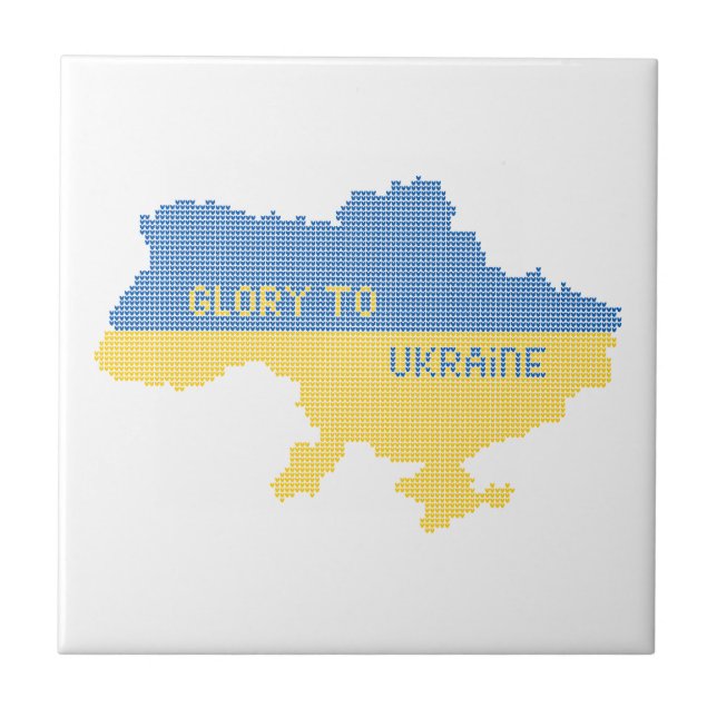Knitting ukrainsk stat karta text Glory to Ukraina Kakelplatta (Framsidan)