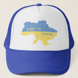 Knitting ukrainsk stat karta text Glory to Ukraina Keps