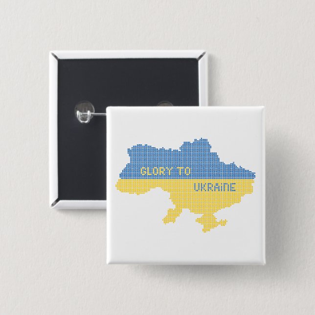 Knitting ukrainsk stat karta text Glory to Ukraina Knapp (Framsida & baksida)