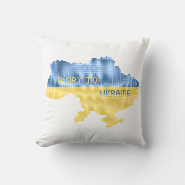 Knitting ukrainsk stat karta text Glory to Ukraina Kudde (Framsida)