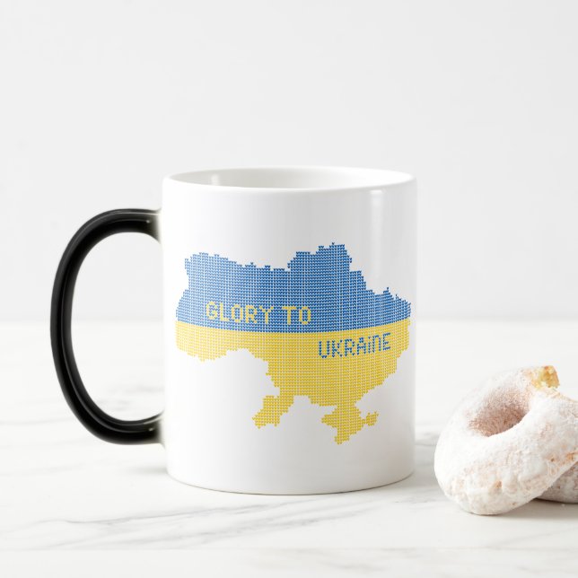 Knitting ukrainsk stat karta text Glory to Ukraina Magisk Mugg (Med munk)