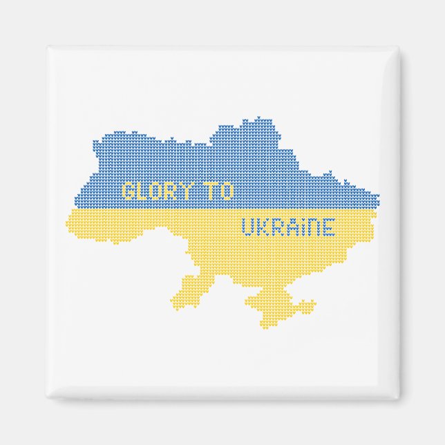 Knitting ukrainsk stat karta text Glory to Ukraina Magnet (Framsidan)