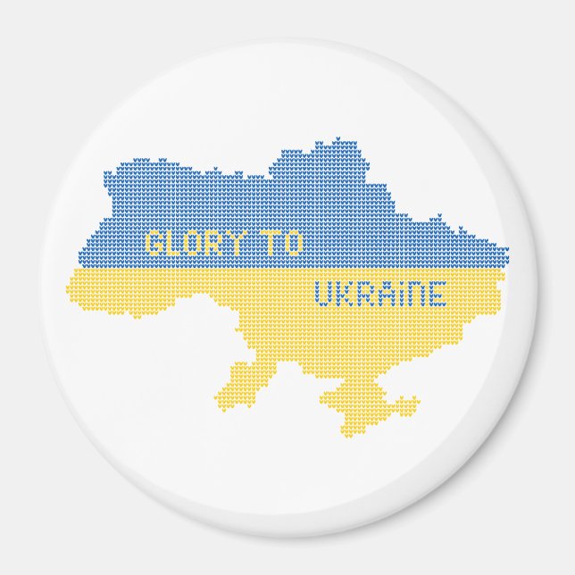 Knitting ukrainsk stat karta text Glory to Ukraina Magnet (Framsidan)