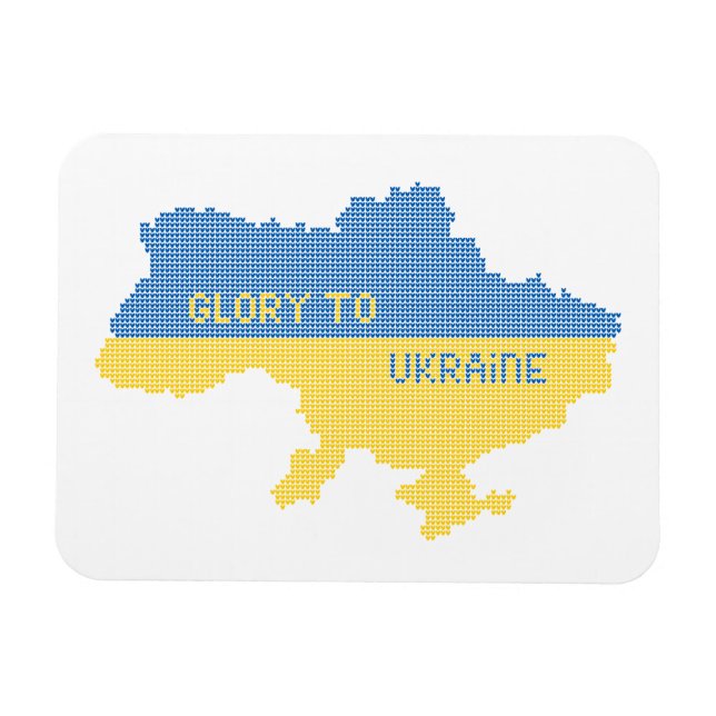Knitting ukrainsk stat karta text Glory to Ukraina Magnet (Horisontell)
