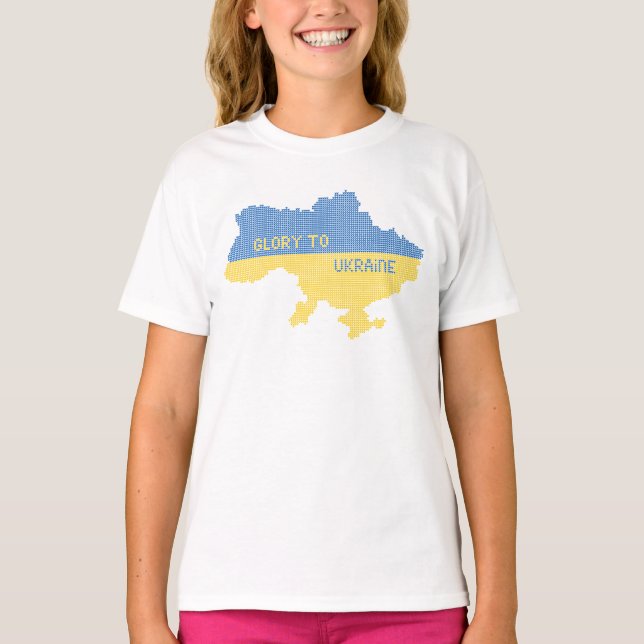 Knitting ukrainsk stat karta text Glory to Ukraina T Shirt (Framsida)