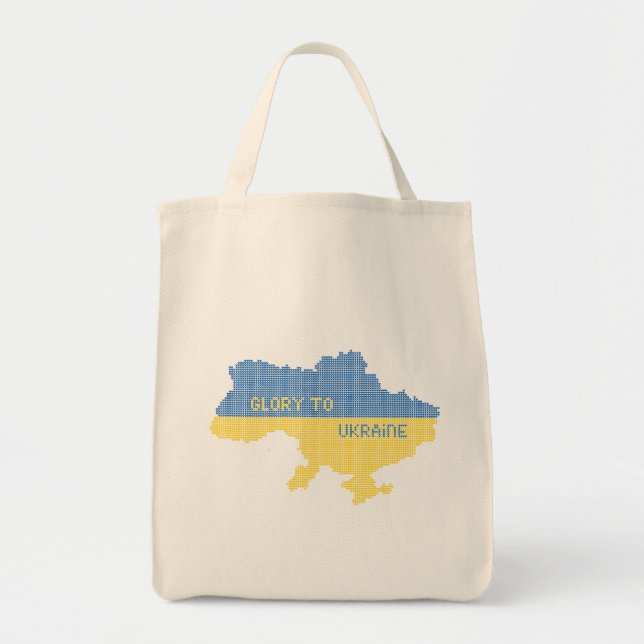 Knitting ukrainsk stat karta text Glory to Ukraina Tygkasse (Framsidan)