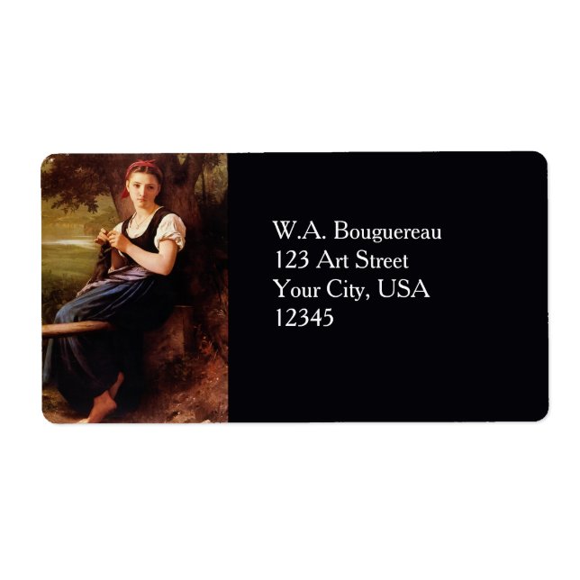 Knitting Woman av William-Adolphe Bouguereau Fraktsedel (Framsidan)