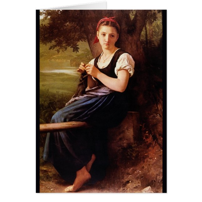 Knitting Woman av William-Adolphe Bouguereau Hälsningskort (Framsidan)