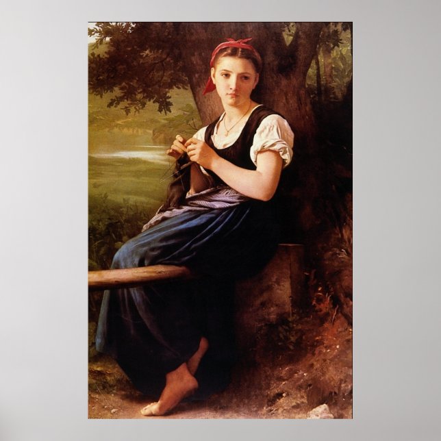 Knitting Woman av William-Adolphe Bouguereau Poster (Framsidan)