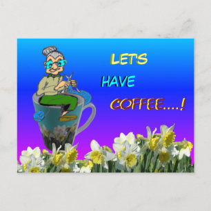 Knitting Woman on Daffodils Mugg cafee Postcard Vykort