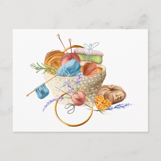 Knitting Yarn Basket för Knitting Älskare Vykort (Framsida)