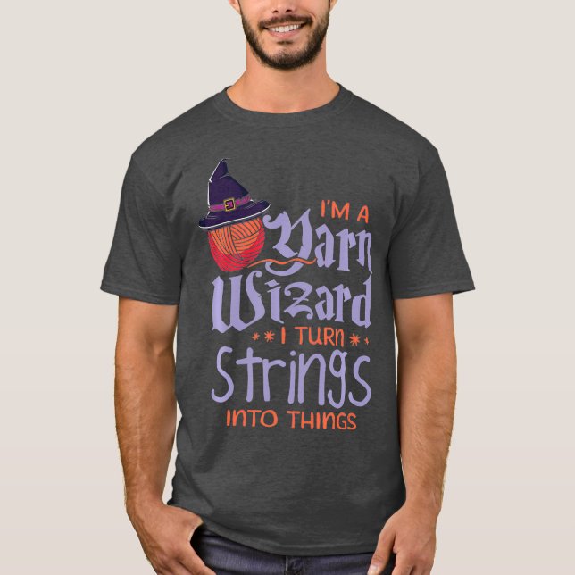 Knitting Yarn Wizard Quote Magician Knitter T Shirt (Framsida)