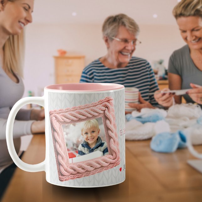 Knitwear Ram Kärlek du Grandma 2-Photo Coffee Mugg (Knitwear Frame Love you Grandma 2-Photo Coffee Mug)