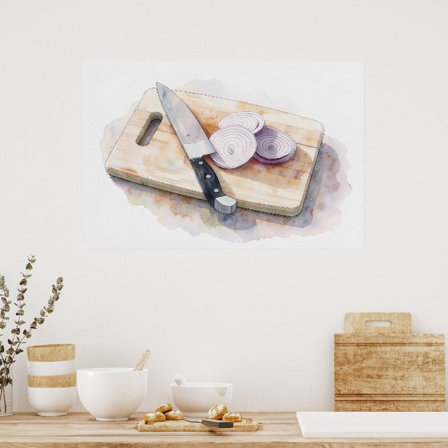 Kniv och röd lök Kökscafe Restaurang Konst Poster (Kök)