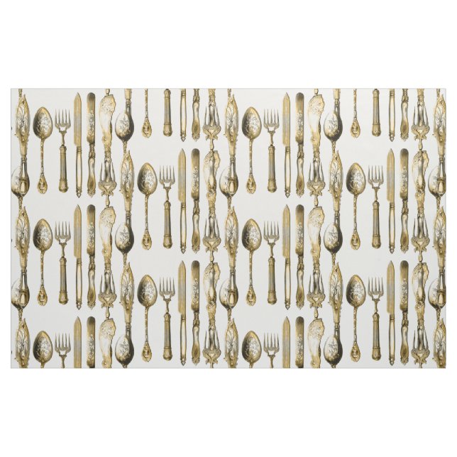 Knivar dela sig skedguldvit tyg (Fat Quarter)