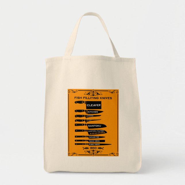 Knivar-diagram över vintage Köksfilimling Tygkasse (Framsidan)