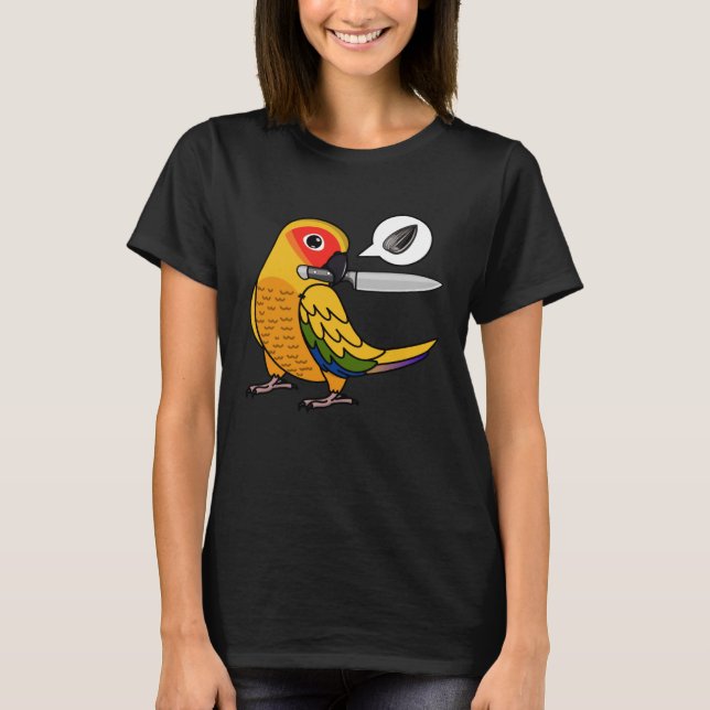 Knivar Parrot Wants Seeds i Sol Conure T Shirt (Framsida)