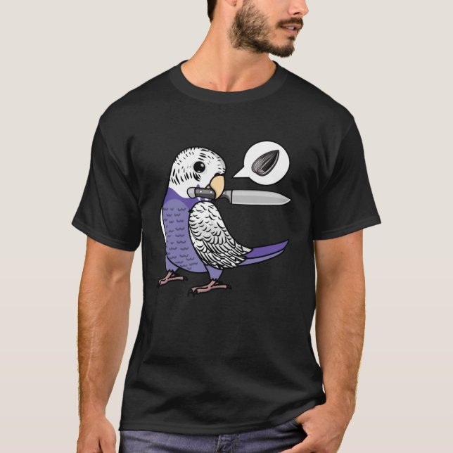Knivar Parrot Wants Seeds I Violet Budgie Budgerig T Shirt (Framsida)