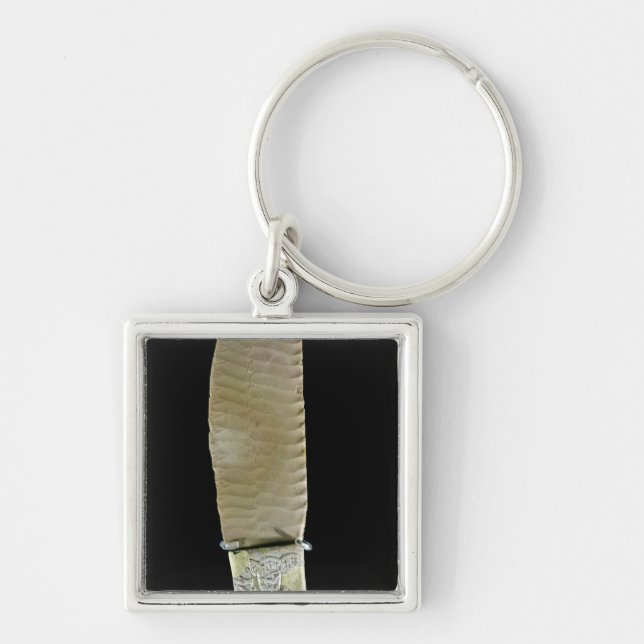 Knivar som snidas med stridplatser fyrkantig silverfärgad nyckelring (Framsidan)