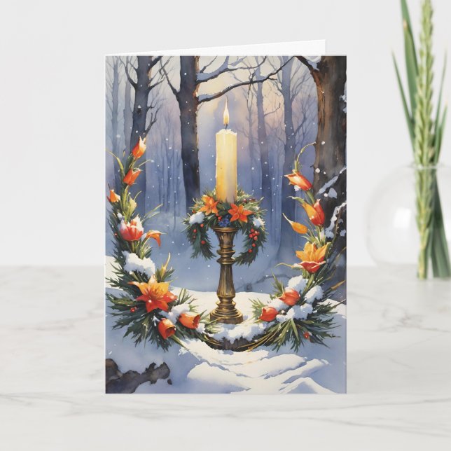 Knivhorn av imbolisk vinter Blommigt Ljusbåge Helgkort (Framsida)