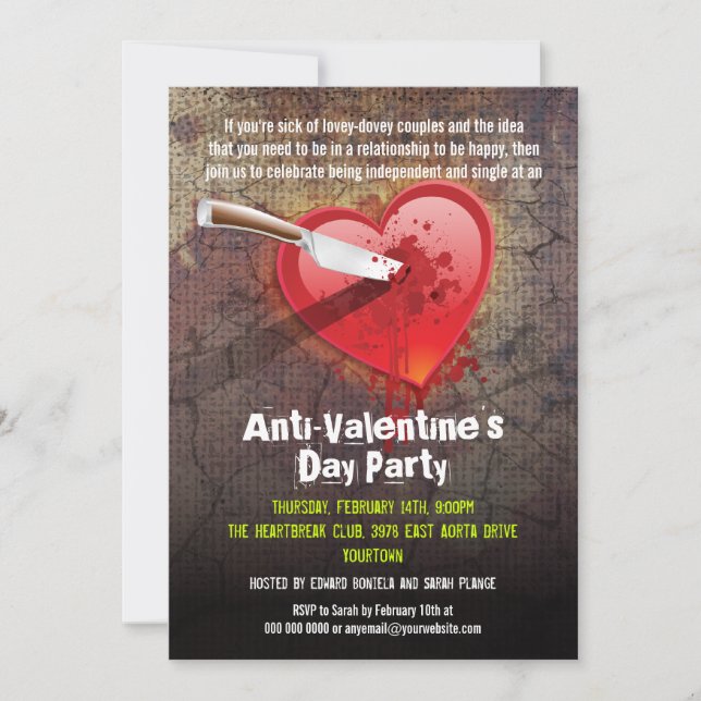 Knivhuggna hjärtans anti-valentinsfest inbjudningar (Framsida)