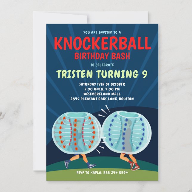 Knockerball Birthday Invitation - Bubble Soccer Inbjudningar (Framsida)
