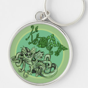 Knole Dragon~Celtic Knot-nyckelkedja Rund Silverfärgad Nyckelring
