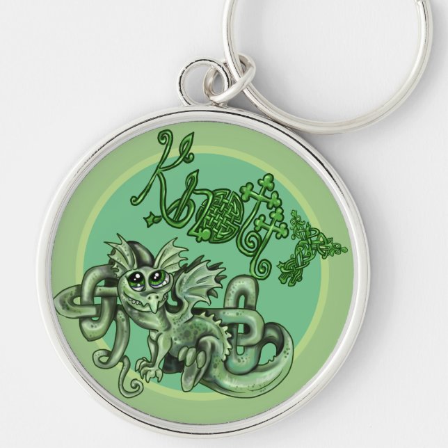 Knole Dragon~Celtic Knot-nyckelkedja Rund Silverfärgad Nyckelring (Framsidan)