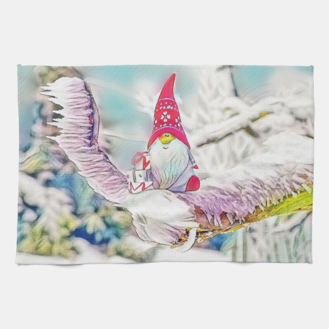 Knomer i snö-färgmålning kökshandduk (Horisontell)