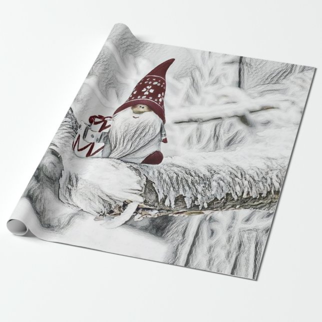 Knomer i snö-färgmålning presentpapper (Utrullad)
