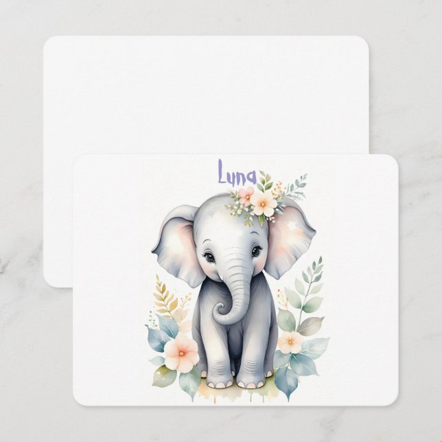 Knoppande Baby Elefant Inbjudningar (Fram/baksida)